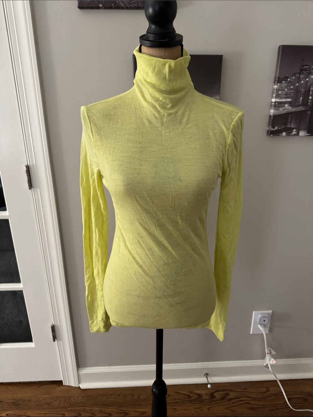 Maje Neon Yellow Turtleneck Long Sleeve Top